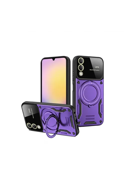 Samsung Galaxy S25 Edge Kılıf Joy Lens Standlı Kapak - Mor
