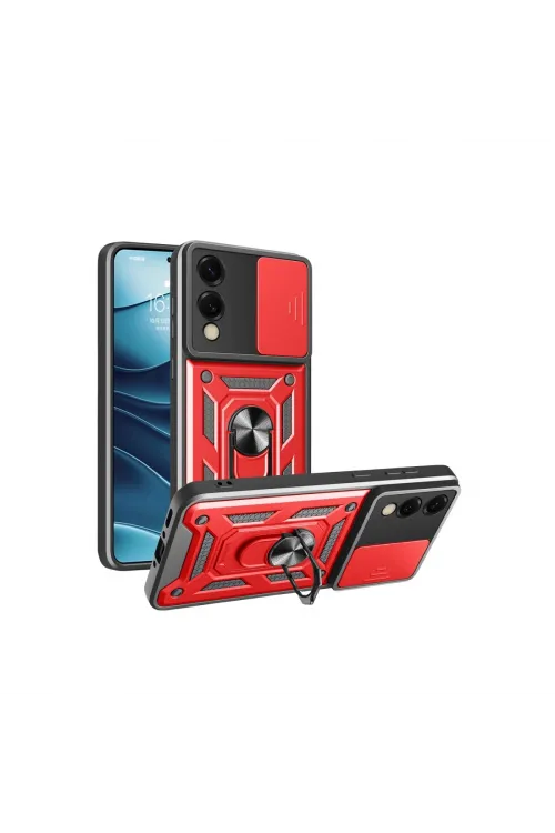 Samsung Galaxy S25 Edge Pars Lens Yüzüklü Silikon - Kırmızı