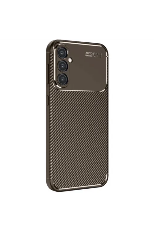 Samsung Galaxy S25 Plus Kılıf Auto Focus Karbon Kapak - Kahverengi