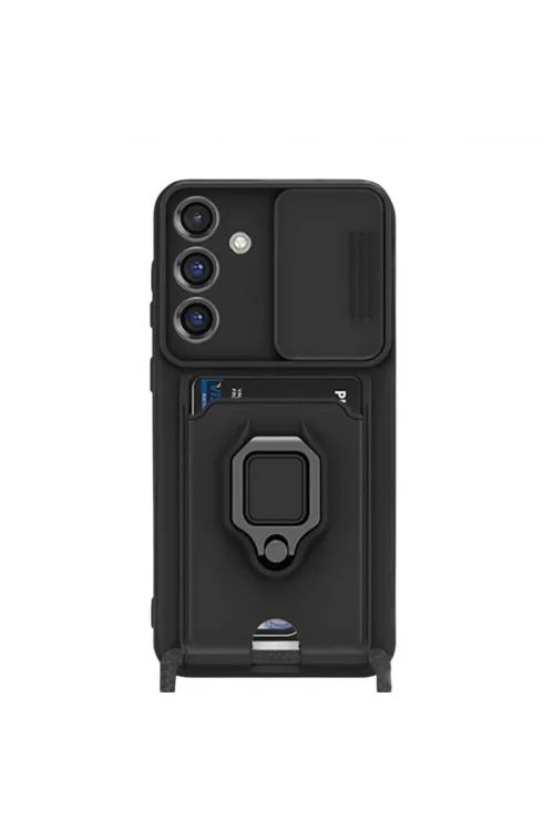 Samsung Galaxy S25 Plus Kılıf Zuma Kartvizitli Yüzüklü Silikon - Siyah