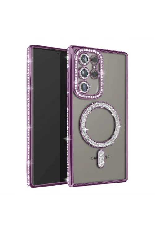 Samsung Galaxy S25 Ultra Kılıf Joke Simli Magneticsafe Kılıf - Derin Mor