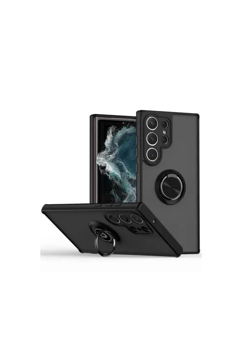 Samsung Galaxy S25 Ultra Kılıf Montreal Yüzüklü Silikon Kapak - Siyah