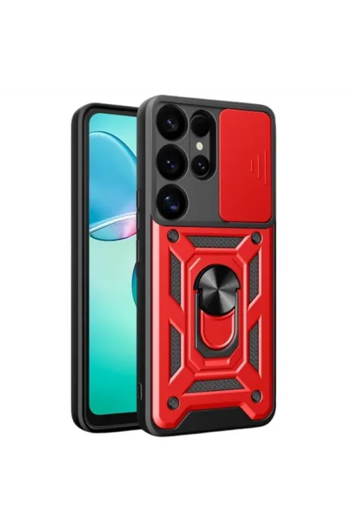 Samsung Galaxy S25 Ultra Kılıf Pars Lens Yüzüklü Silikon - Kırmızı