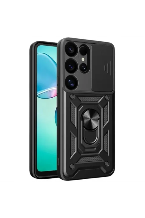 Samsung Galaxy S25 Ultra Kılıf Pars Lens Yüzüklü Silikon - Siyah