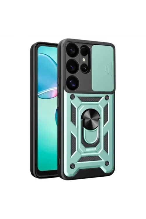Samsung Galaxy S25 Ultra Kılıf Pars Lens Yüzüklü Silikon - Yeşil