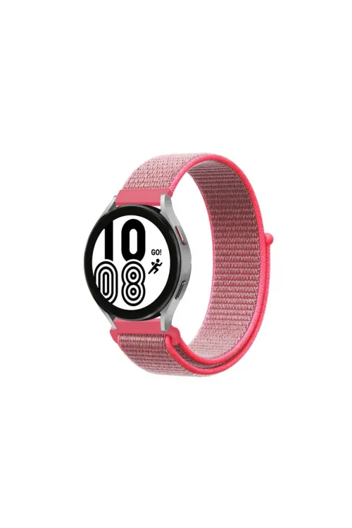 Samsung Galaxy Watch 4 Hasırlı Cırtcırtlı Kordon (saat Değildir) - Pembe