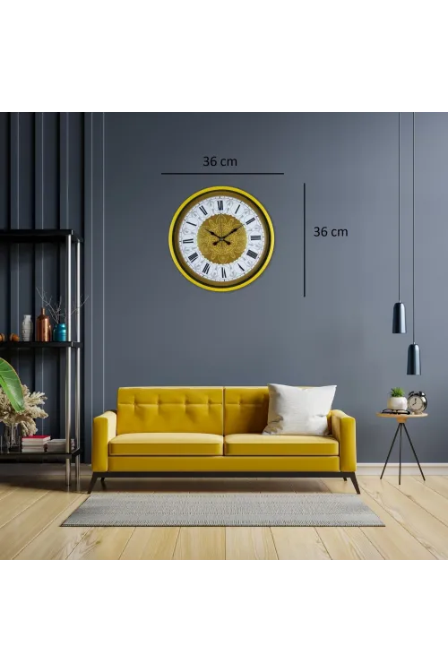 Sarı 36 Cm Desenli Dekoratif Duvar Saati