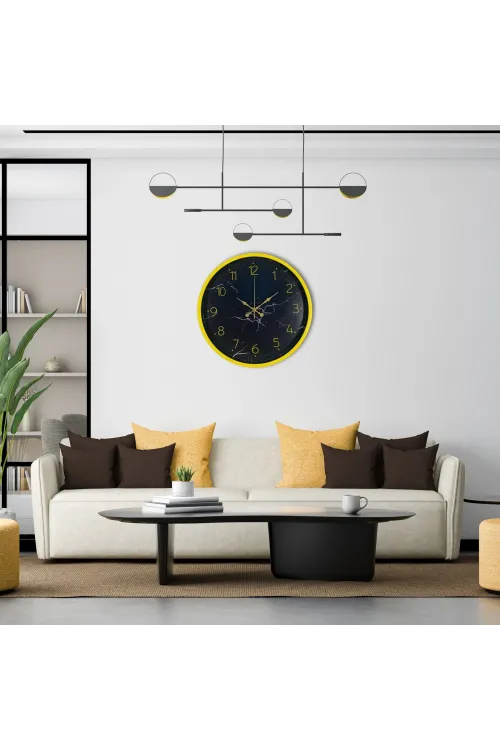 Sarı 36 Cm Mermer Desenli Duvar Saati