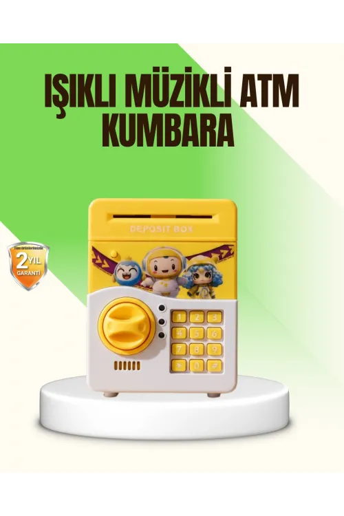 Sarı Elektronik Şifreli Atm Görünümlü Çocuk Kumbarası