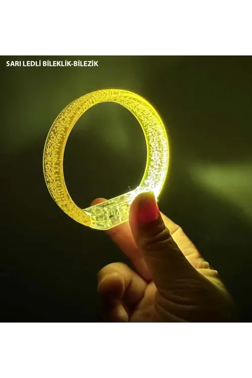 Sarı Led Işıklı Baskı Yapılabilen Pilli Bileklik Bilezik 1,5 cm Genişlik