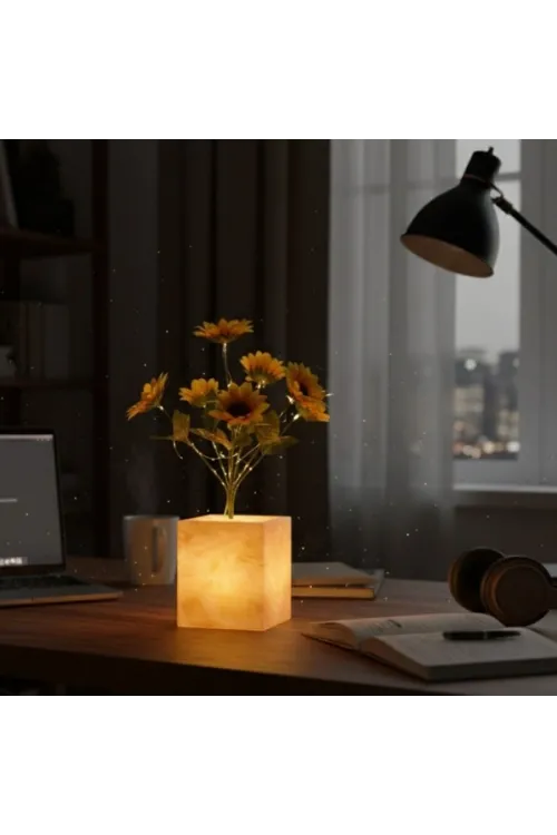 Sarı Saksılı LED Yapay Çiçek