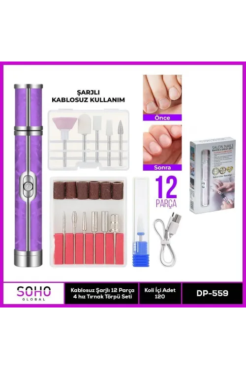 Şarjlı 12 Başlıklı Manikür Seti