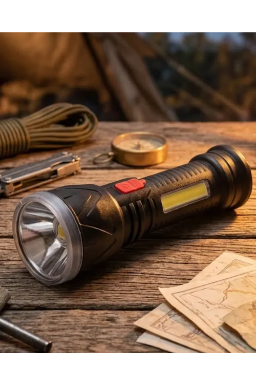 Şarjlı Led El Feneri 9 Led Güçlü Işık Ve 4 Modlu Kullanım