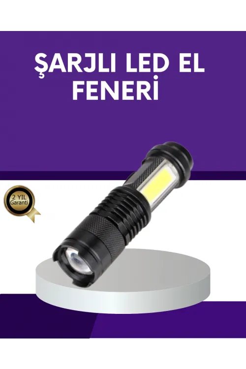 Şarjlı Mini Led El Feneri 2000 Lümen Su Geçirmez
