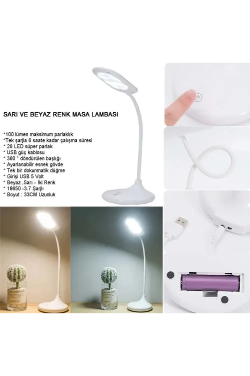 Şarjlı Sarı Ve Beyaz Renk Masa Lambası  Wt-005