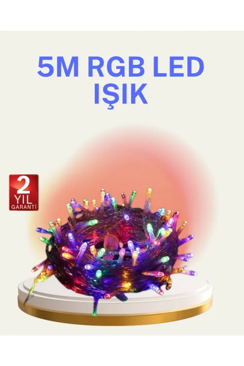 Şeffaf Kablolu 50 Ampullü 5 Metre Led Işık Dekoratif Aydınlatma