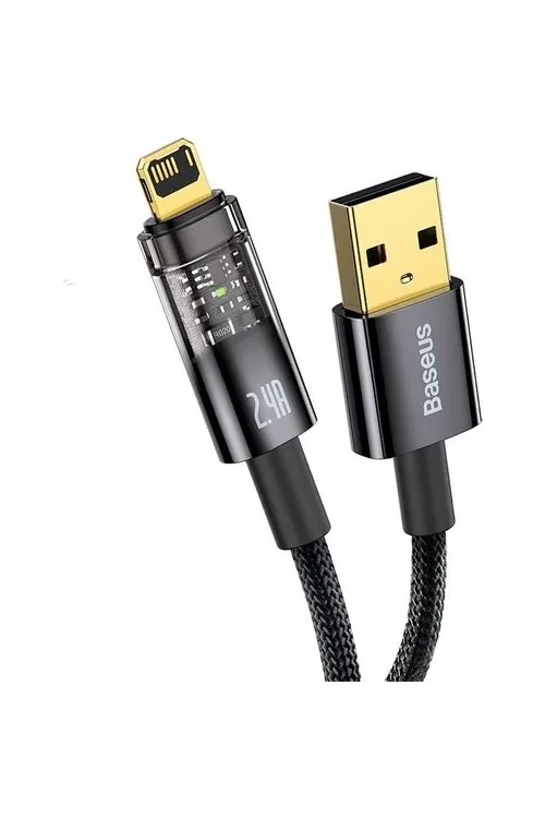 Şeffaf Uçlu iPhone 45w Usb Hızlı ve Dayanıklı Şarj ve Data Işıklı Örgü Kablo 1 Metre