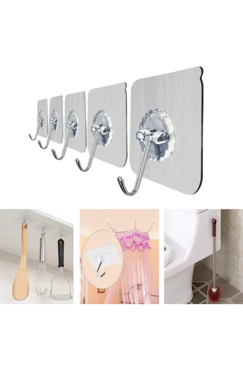 Şeffaf Yapışkanlı Askı, Mutfak Banyo Duvar Askısı, Çivisiz Pratik Kanca Seti