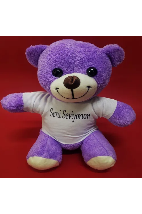 Seni Seviyorum Tişörtlü Mor Peluş Ayıcık