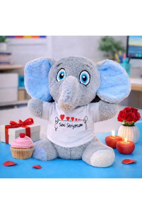 Seni Seviyorum Tişörtlü Peluş Oyuncak Fil
