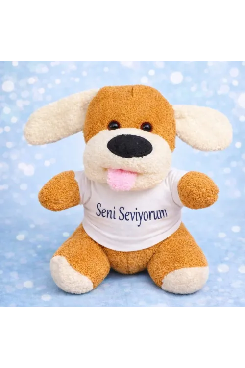 Seni Seviyorum Tişörtlü Sevimli Peluş Oyuncak Köpek