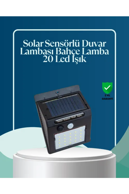 Sensörlü 20 Led Solar Duvar Lambası 3 Metre Algılama Mesafesi