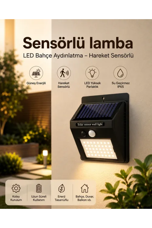 Sensörlü, Güneş Enerjili Led Duvar Lambası Bahçe Ve Balkon Aydınlatma