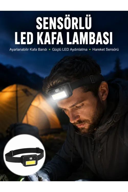 Sensörlü Kamp Lambası Ayarlanabilir Kafa Lambası Kafa Bantlı Yeni Nesil