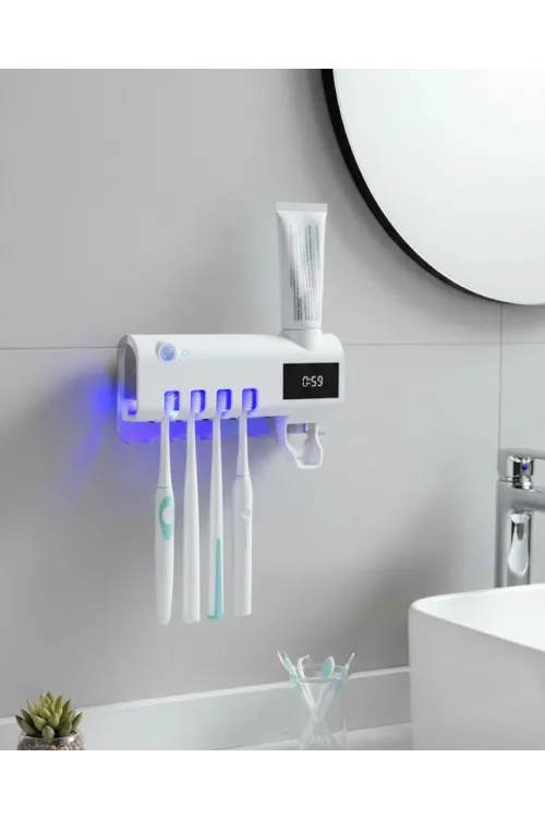Sensörlü Uv Sterilize Diş Fırçası Tutucu Ve Macun Sıkma Aparatı
