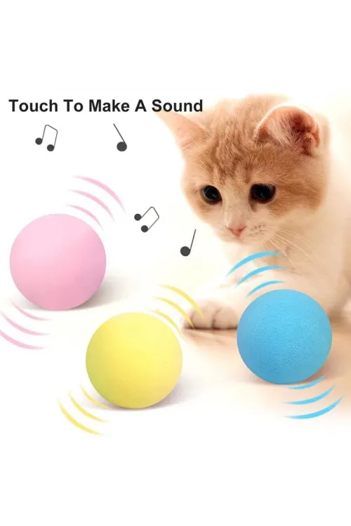 Sesli ve Akıllı Kedi Oyuncak Topu  50 mm, Hayvan Sesli, Eğlenceli Kedi Oyuncağı