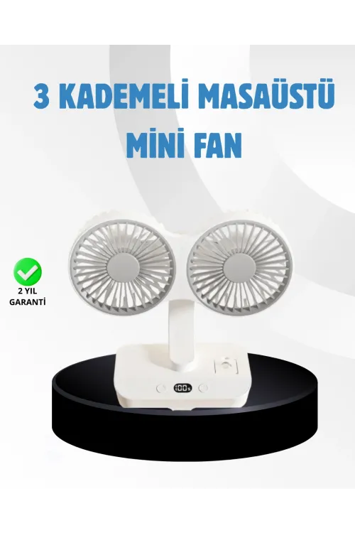 Sessiz Çalışan Usb Şarjlı Çift Kafalı Masaüstü Fan – Ev Ve Ofis İçin