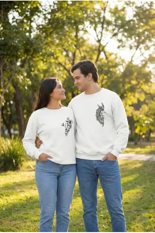 Sevgililer Günü Baskılı Oversize Bisiklet Yaka Sweatshirt - Beyaz