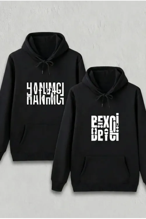 Sevgililer Günü Hanımcı Hediye Baskılı Oversize Kapüşonlu Sweatshirt - Siya
