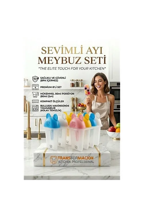 Sevimli Ayıcık Figürlü 8li Dondurma Meybuz Kalıbı Seti - Sağlıklı Ev Yapımı Lezzetler 723093