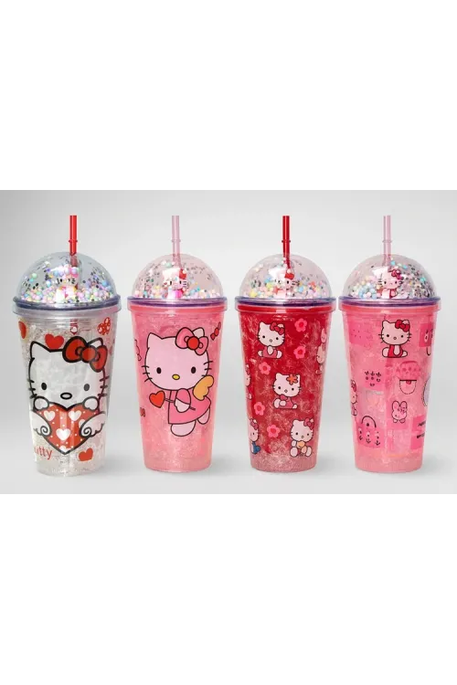 Sevimli Hello Kitty Işıklı Pipetli Boncuklu Suluk & Bardak 400 Ml IEG3145