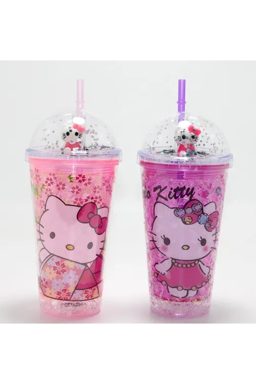 Sevimli Hello Kitty Işıklı Pipetli Boncuklu Suluk & Bardak 400 Ml  IEG4706