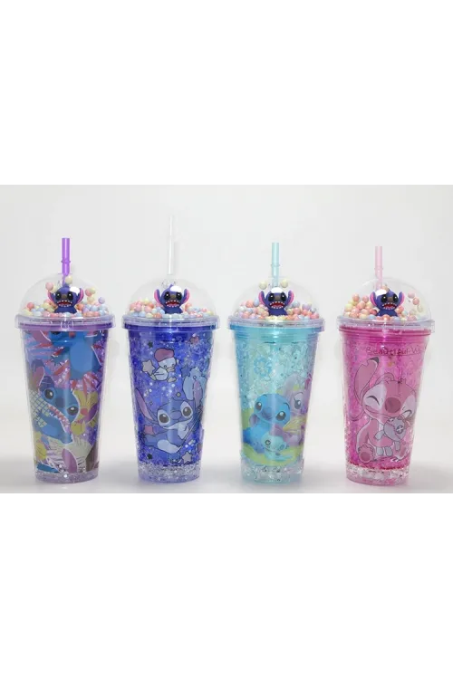 Sevimli Stitch Işıklı Pipetli Pullu Suluk & Bardak 400 Ml  IEG4704