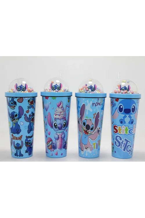 Sevimli Stitch Pipetli Boncuklu Termos & Suluk IEG4708