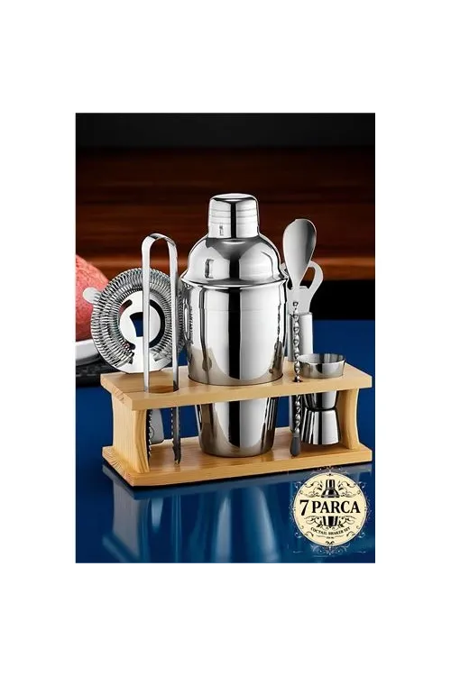 Shaker Kokteyl Set - 7 Parça 550 ML Shaker Coctail Set Bambu Standlı 721826