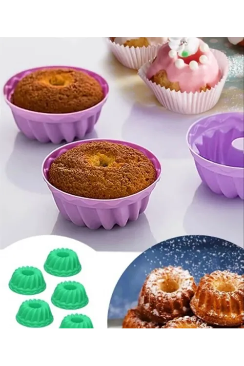 Silikon Göbekli Muffin Cupcake Kalıbı - Sürekli Kullanım Muffin Kek Kalıbı 6 Adet