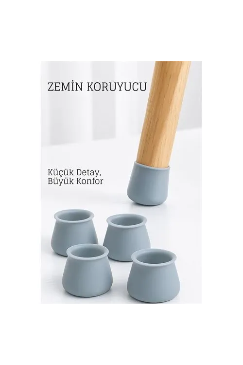 Silikonlu Sandalye Ayak Koruyucu – Sessiz ve Çiziksiz Kullanım, 4’lü Set GRİ