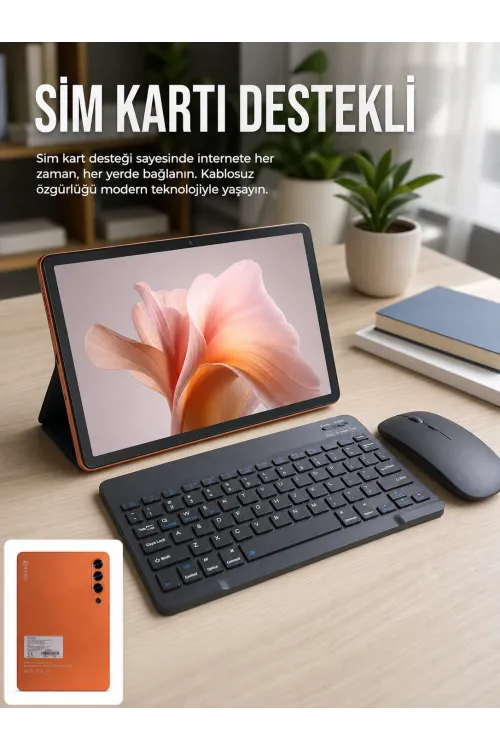 Sım Kart Destekli Android Tablet Bluetooth Klavye Ve Kablosuz Mouse Seti Geniş Ekran Taşınabilir Tasarım
