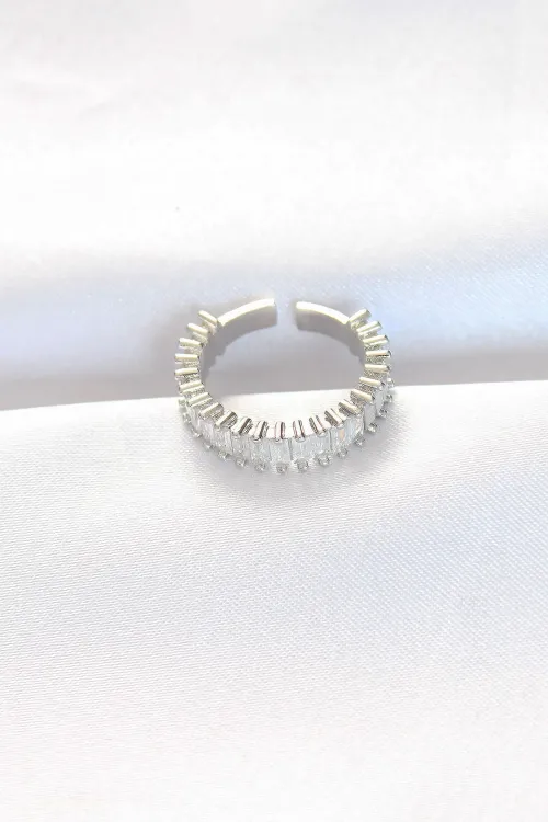 ietaks™ Sıralı Baget Taşlı Silver Renk Ayarlanabilir Yüzük