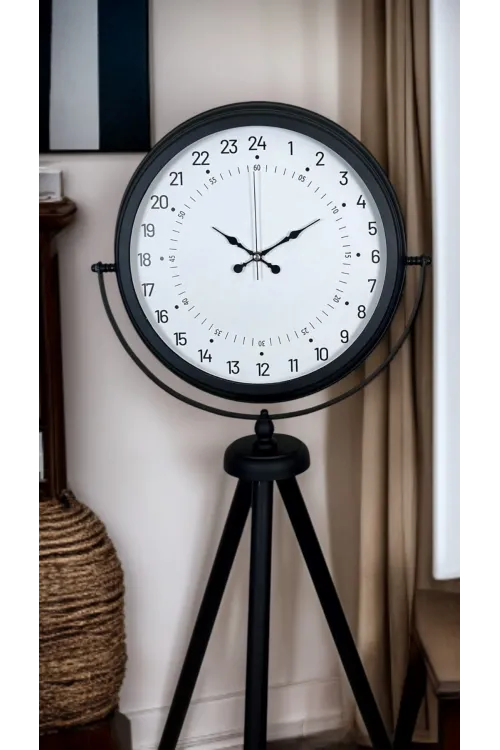 Siyah 24 Saat Göstergeli Özel Tasarım Tripod Ayaklı Saat