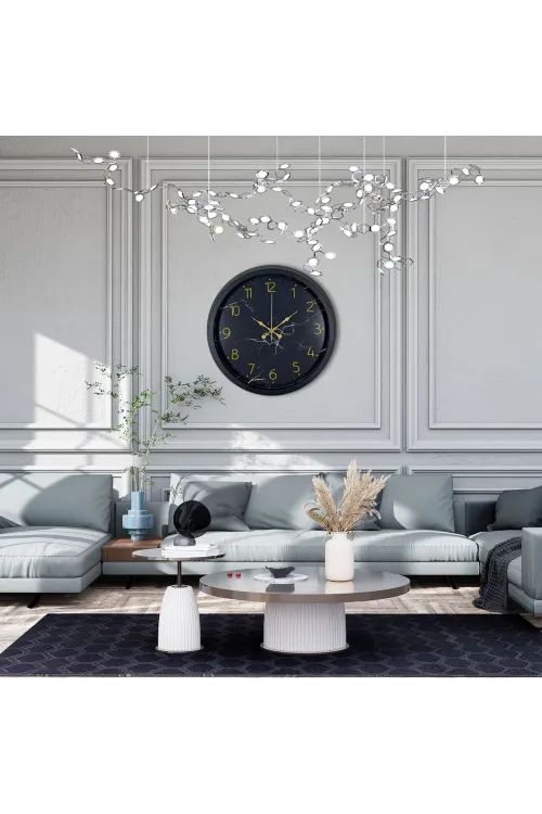 Siyah 40 Cm Mermer Desenli Metal Duvar Saati