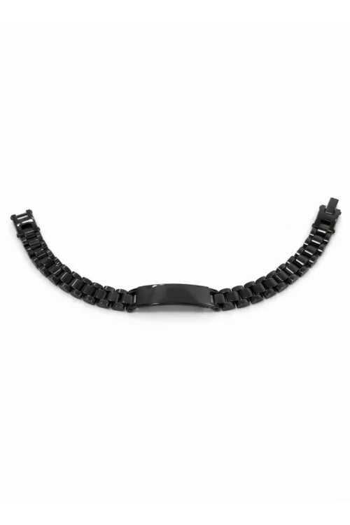 Siyah Çelik  Erkek Çelik Bileklik Boy 21.5 Cm / En 0.9 Mm  - Ebl0033