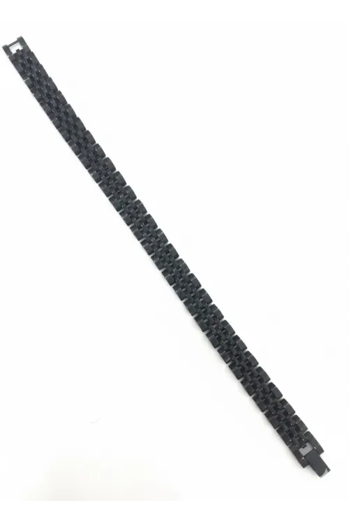 Siyah Çelik  Erkek Çelik Bileklik Boy 21.5 Cm / En 1.0 Cm  - Ebl0066