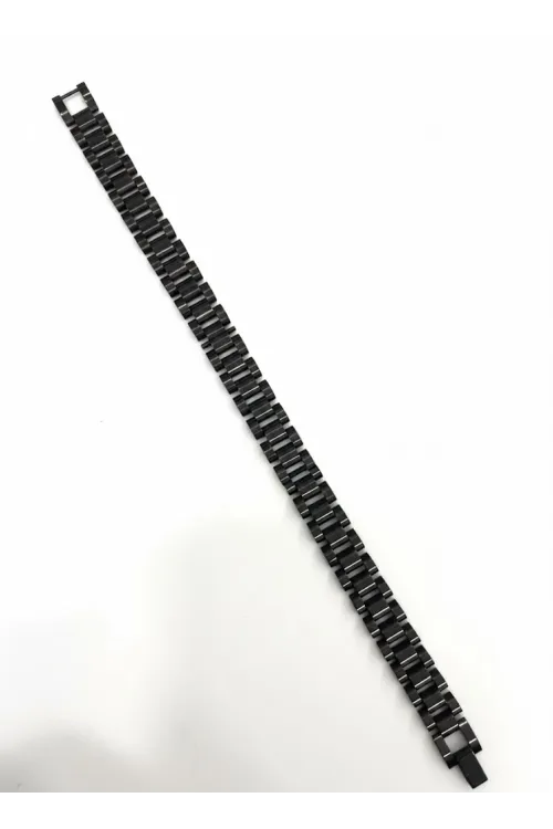 Siyah Çelik  Erkek Çelik Bileklik Boy 21.5 Cm / En 1.0 Cm  - Ebl0078