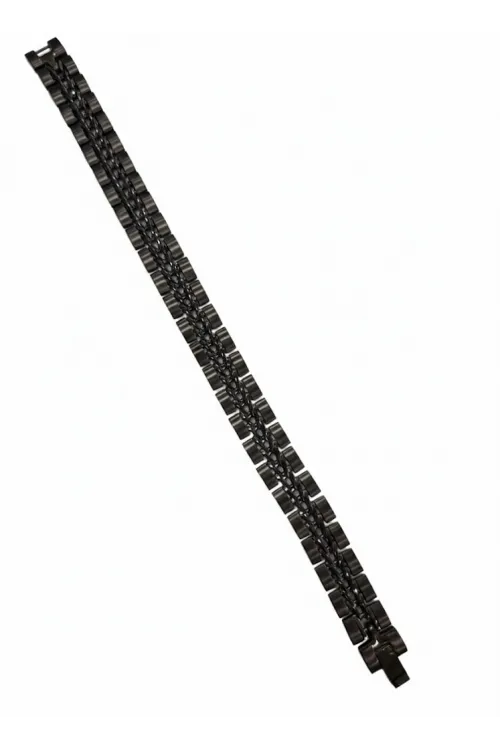Siyah Çelik  Erkek Çelik Bileklik Boy 21.5 Cm / En 1.2 Cm  - Ebl0061