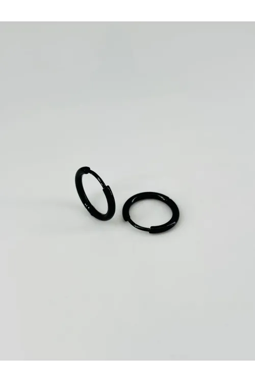 Siyah  Çelik Erkek Küpe Çap (12 Mm) Kalınlık (2 Mm) - Ekp0033